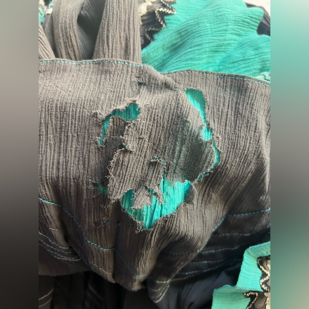 Patio Dress Skirt & Blouse Set Black, Silver and Turquoise Small Women's - Picture 7 of 10